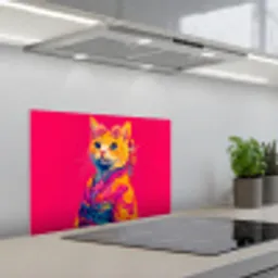 Kat - Kimono - Bloemen - Roze keuken achterwand spatscherm klein -3d_schuin