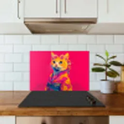 Kat - Kimono - Bloemen - Roze keuken achterwand spatscherm klein -sfeer2
