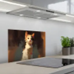 Kat - Geschilderd - Artistiek - Wit keuken achterwand spatscherm klein -3d_schuin