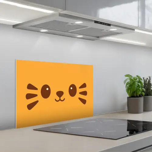Kat - Simplistisch - Oranje - Vrolijk keuken achterwand spatscherm klein -3d_schuin
