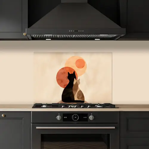Katten - Zwart - Abstract - Cirkels keuken achterwand spatscherm klein -sfeer1