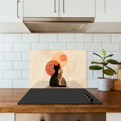 Katten - Zwart - Abstract - Cirkels keuken achterwand spatscherm klein -sfeer2
