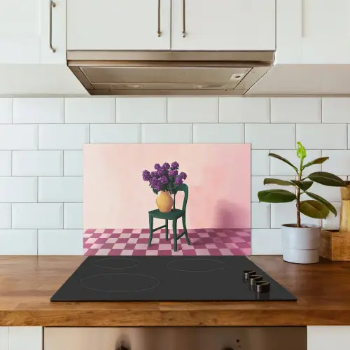 Stoel - Vaas - Bloemen - Geblokt keuken achterwand spatscherm klein -sfeer2