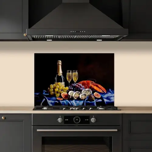 Champagne - Luxe - Oesters keuken achterwand spatscherm klein -sfeer1