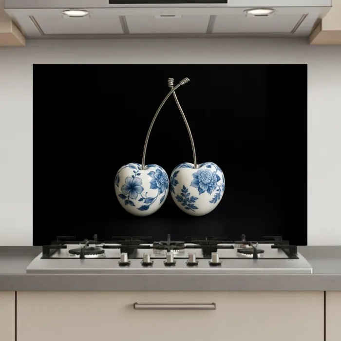 Kersen - Delfts blauw - Fruit keuken achterwand spatscherm klein -3d_website