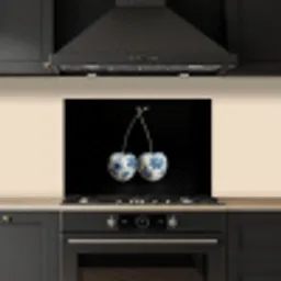 Kersen - Delfts blauw - Fruit keuken achterwand spatscherm klein -sfeer1