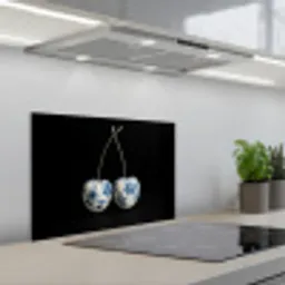 Kersen - Delfts blauw - Fruit keuken achterwand spatscherm klein -3d_schuin