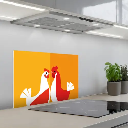 Kippen - Oranje - Vlakken keuken achterwand spatscherm klein -3d_schuin
