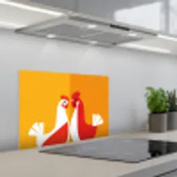 Kippen - Oranje - Vlakken keuken achterwand spatscherm klein -3d_schuin