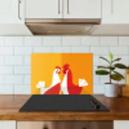 Kippen - Oranje - Vlakken keuken achterwand spatscherm klein -sfeer2
