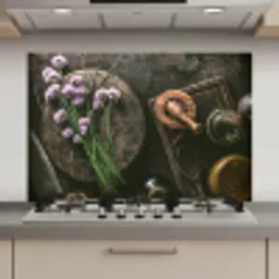 Bieslook Bloesem en Antieke Keukenwaren keuken achterwand spatscherm klein -3d_website