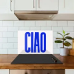 Ciao - Hoofdletters - Blauw - Minimalistisch keuken achterwand spatscherm klein -sfeer2