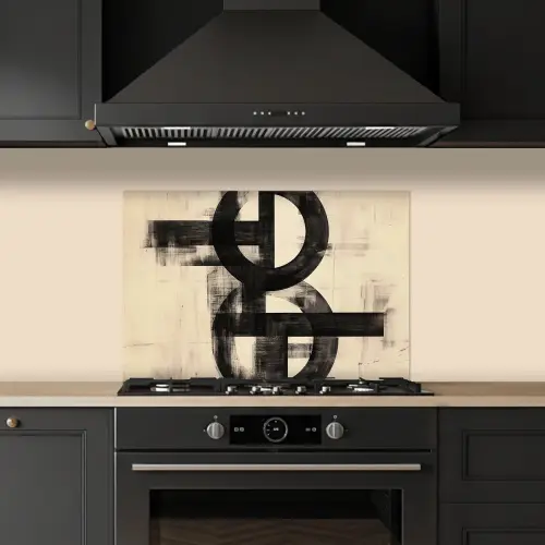 Cirkels - Balken - Zwart - Abstract keuken achterwand spatscherm klein -sfeer1