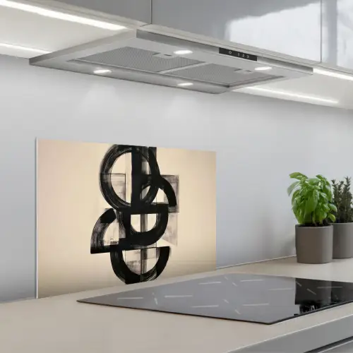 Cirkels - Lijnen - Vormen - Zwart keuken achterwand spatscherm klein -3d_schuin
