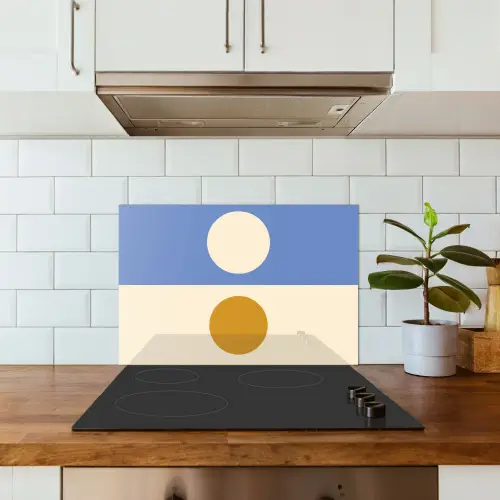 Cirkels - Symmetrisch - Wit - Blauw- Geel keuken achterwand spatscherm klein -sfeer2