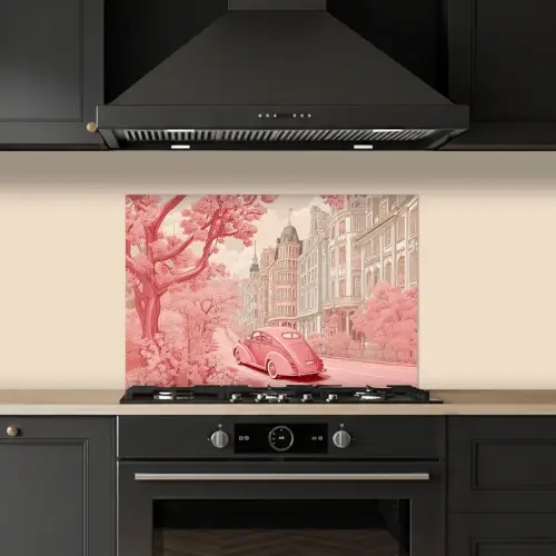 City - Car - Pink keuken achterwand spatscherm klein -sfeer1
