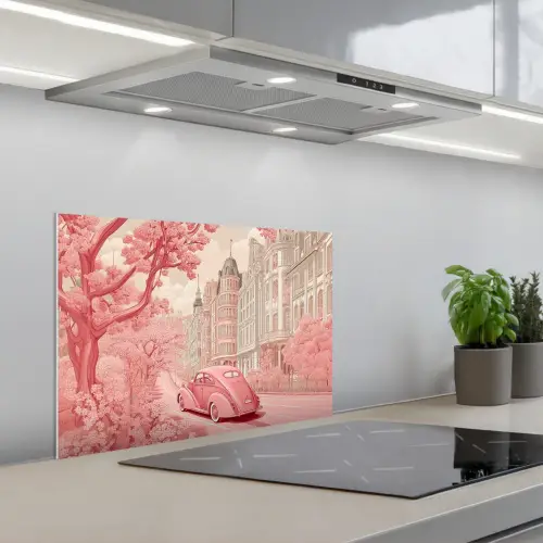 City - Car - Pink keuken achterwand spatscherm klein -3d_schuin