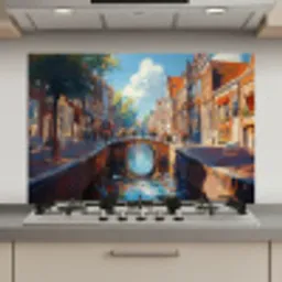 Stad - Gracht - Zon - Fietsen keuken achterwand spatscherm klein -3d_website