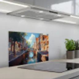 Stad - Gracht - Zon - Fietsen keuken achterwand spatscherm klein -3d_schuin