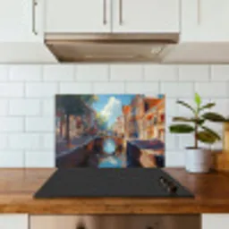 Stad - Gracht - Zon - Fietsen keuken achterwand spatscherm klein -sfeer2