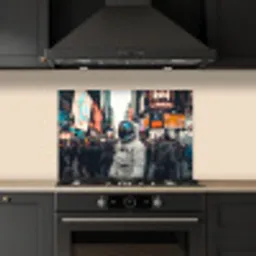 Stad - Mensen - Astronaut - Wit keuken achterwand spatscherm klein -sfeer1