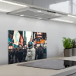 Stad - Mensen - Astronaut - Wit keuken achterwand spatscherm klein -3d_schuin