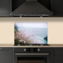 Klif - Bloemen - Zee - Roze keuken achterwand spatscherm klein -sfeer1