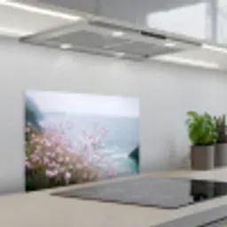 Klif - Bloemen - Zee - Roze keuken achterwand spatscherm klein -3d_schuin