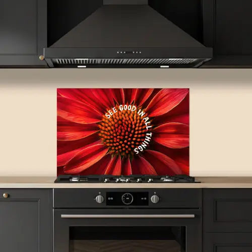 Close up - Bloem - Quote - Rood keuken achterwand spatscherm klein -sfeer1
