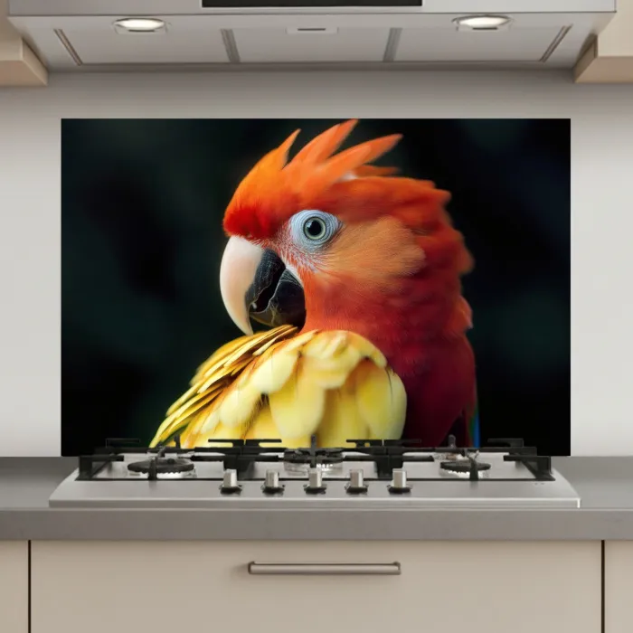 Close-up - Papegaai - Veren - Oranje keuken achterwand spatscherm klein -3d_website