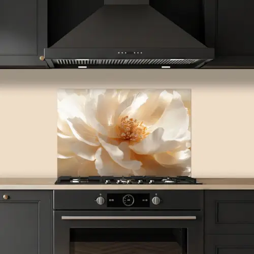 Close up - Pioenroos - Wit keuken achterwand spatscherm klein -sfeer1