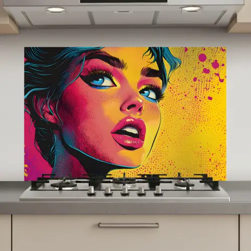 Close-up - Vrouwengezicht - Stippen - Geel keuken achterwand spatscherm klein -3d_website