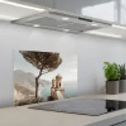 Kust - Klif - Boom - Gebouw keuken achterwand spatscherm klein -3d_schuin