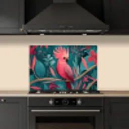 Kaketoe - Tropische bladeren - Tak keuken achterwand spatscherm klein -sfeer1