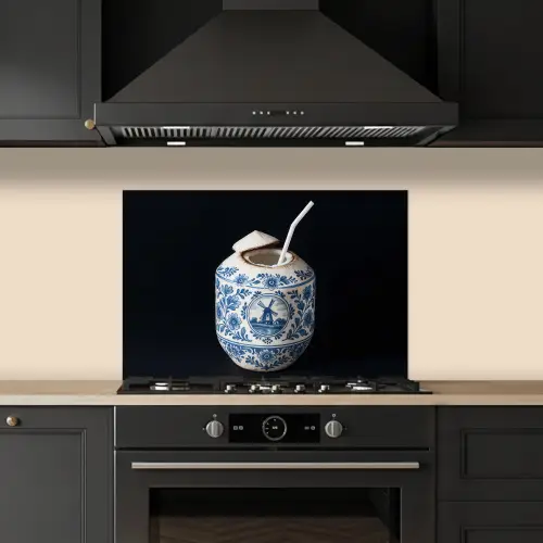 Kokosnoot - Eten - Delfts blauw - Drinken keuken achterwand spatscherm klein -sfeer1