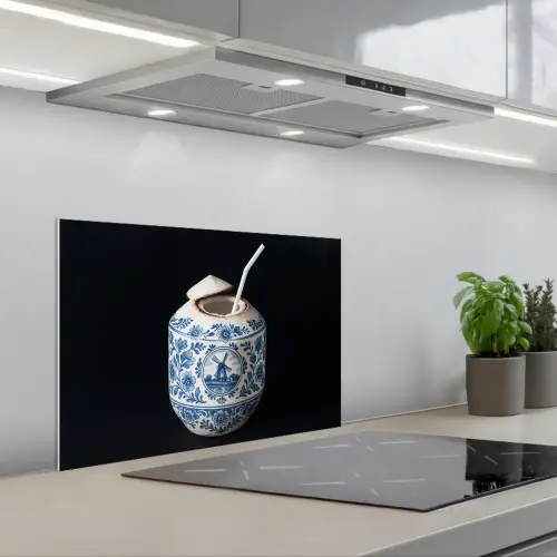 Kokosnoot - Eten - Delfts blauw - Drinken keuken achterwand spatscherm klein -3d_schuin