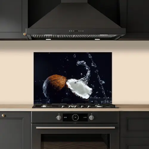 Kokosnoot - Stilleven - Water - Zwart - Fruit keuken achterwand spatscherm klein -sfeer1