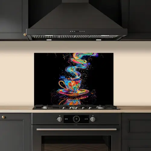 Koffie - Kleurrijk - Zwart - Kopje keuken achterwand spatscherm klein -sfeer1
