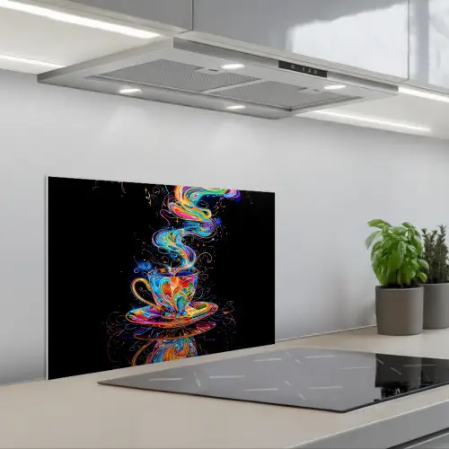 Koffie - Kleurrijk - Zwart - Kopje keuken achterwand spatscherm klein -3d_schuin