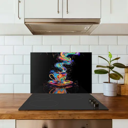 Koffie - Kleurrijk - Zwart - Kopje keuken achterwand spatscherm klein -sfeer2