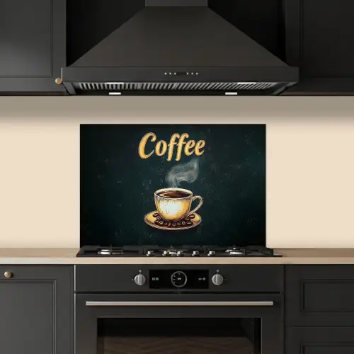 Koffie - Schotel - Koffiebonen - Retro keuken achterwand spatscherm klein -sfeer1
