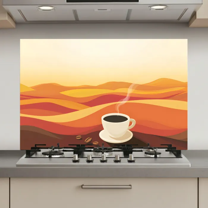Koffie - Landschap - Oranje - Koffiebonen keuken achterwand spatscherm klein -3d_website