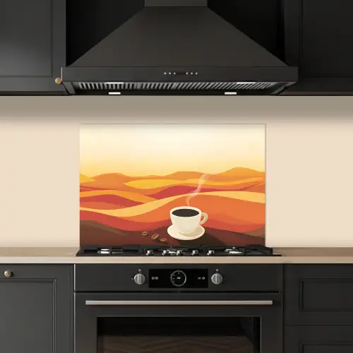Koffie - Landschap - Oranje - Koffiebonen keuken achterwand spatscherm klein -sfeer1