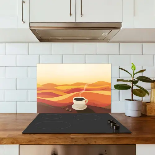 Koffie - Landschap - Oranje - Koffiebonen keuken achterwand spatscherm klein -sfeer2