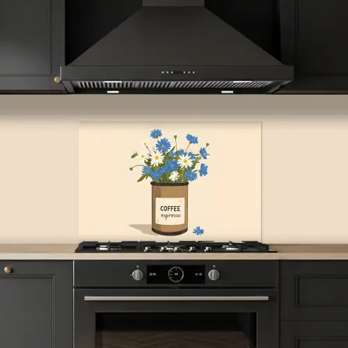Coffee - Blik - Minimalistisch - Bloemen keuken achterwand spatscherm klein -sfeer1
