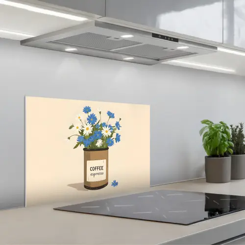 Coffee - Blik - Minimalistisch - Bloemen keuken achterwand spatscherm klein -3d_schuin