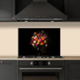 Kleurrijk - Boeket - Vaas - Donkerbruin keuken achterwand spatscherm klein -sfeer1