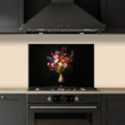 Kleurrijk - Boeket - Vaas - Goud keuken achterwand spatscherm klein -sfeer1