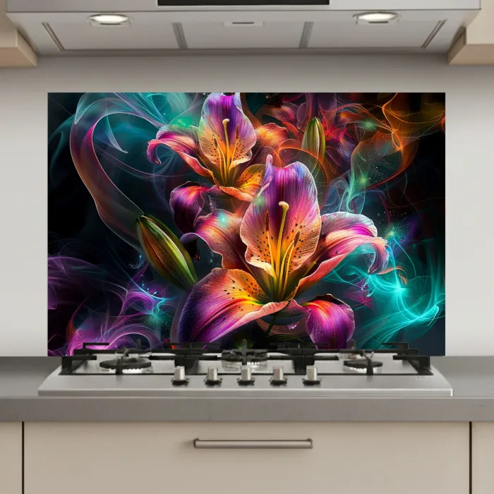 Kleurrijk - Bloemen - Zwart keuken achterwand spatscherm klein -3d_website