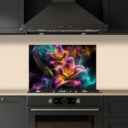 Kleurrijk - Bloemen - Zwart keuken achterwand spatscherm klein -sfeer1